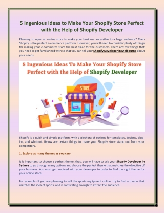 Ingenious Ideas to Make Your Shopify Store Perfect with the Help of Shopify Deve