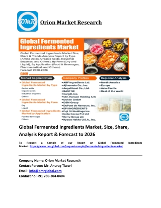 Global Fermented Ingredients Market Trends, Size, Competitive Analysis and Forec