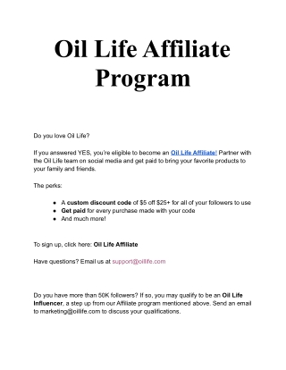 Oil Life Affiliate Program