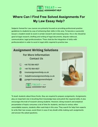 Where Can I Find Free Solved Assignments For My Law Essay Help