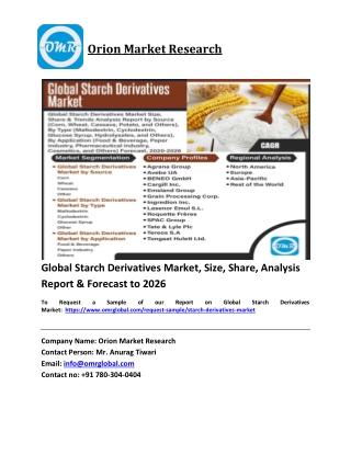 Global Starch Derivatives Market Trends, Size, Competitive Analysis and Forecast