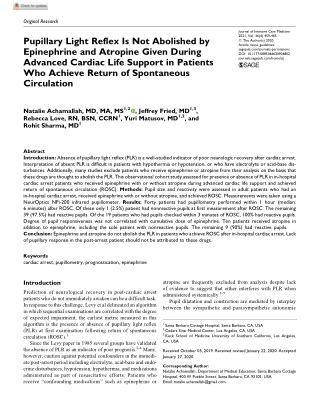 Pupillary Light Reflex Is Not Abolished by Epinephrine and Atropine Given During