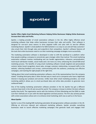 Spotler Offers Highly Email Marketing Software Helping Online Businesses Helping Online Businesses Increase their Sales