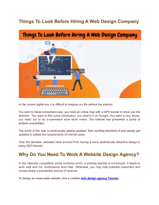 Things To Look Before Hiring A Web Design Company