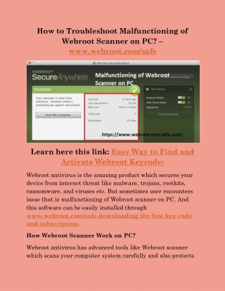 How to Troubleshoot Malfunctioning of Webroot Scanner on PC? – webroot.com/safe