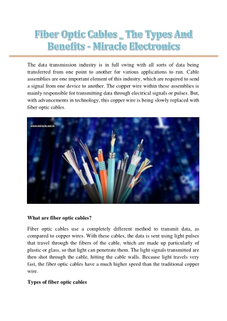 Fiber Optic Cables _ The Types And Benefits - Miracle Electronics