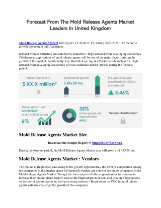 Forecast From The Mold Release Agents Market Leaders In United Kingdom