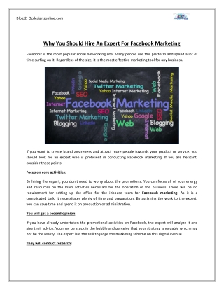 Why You Should Hire An Expert For Facebook Marketing