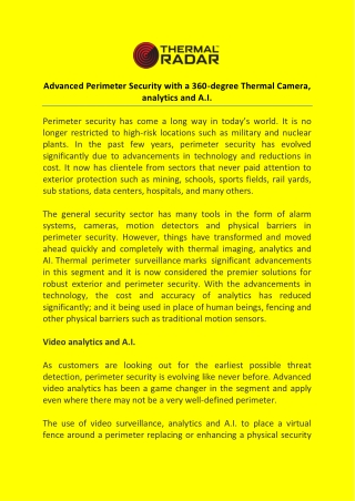 Advanced Perimeter Security with a 360-degree Thermal Camera, analytics and A.I.