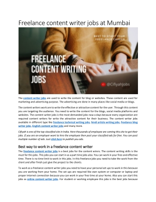 Freelance content writer jobs at Mumbai