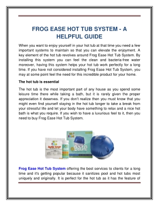 Frog ease hot tub system - a helpful guide