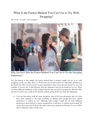 What Is the Fastest Method You Can Use to Try Wife Swapping