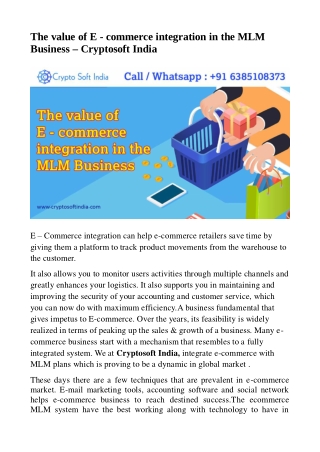 The value of E - commerce integration in the MLM Business - Cryptosoft India