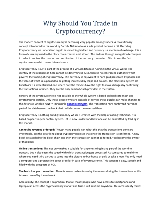 Why Should You Trade in Cryptocurrency