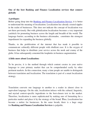 Banking and finance localization Services