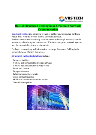 Role of Structured Cabling in an Organized Network Communication