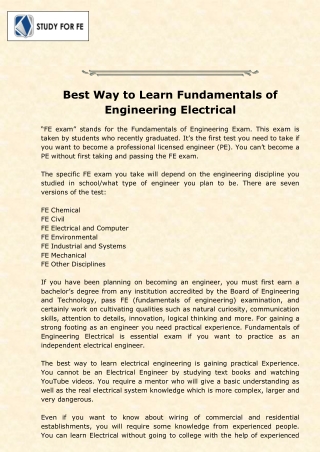 Learn Fundamentals of Engineering Electrical