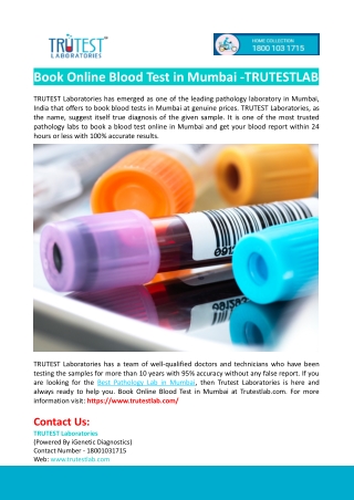 Book Online Blood Test in Mumbai -TRUTESTLAB