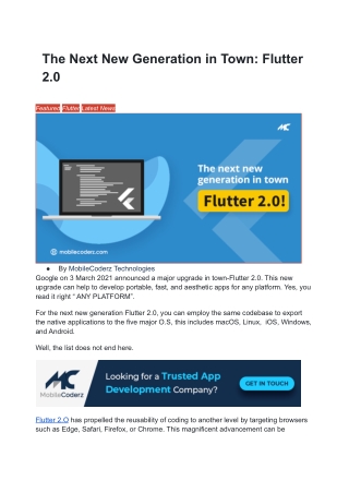 The Next New Generation in Town: Flutter 2.0