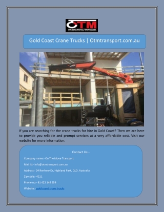 Gold Coast Crane Trucks | Otmtransport.com.au