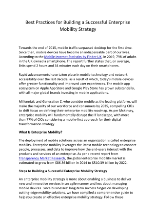 Best Practices for Building a Successful Enterprise Mobility Strategy