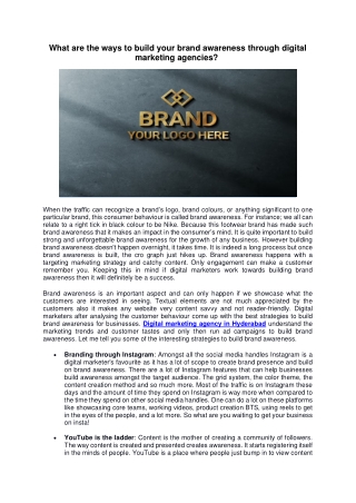 What are the ways to build your brand awareness through digital marketing agencies