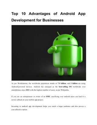 Top 10 Advantages of Android App Development for Businesses