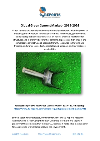 Global Green Cement Market - 2019-2026