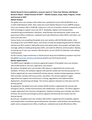 Voice Over Wireless LAN Market Application, COVID-19 Impact, Demand 2027