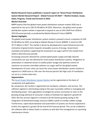 Smart Power Distribution System Market COVID – 19 Impact Analysis, Business 2027