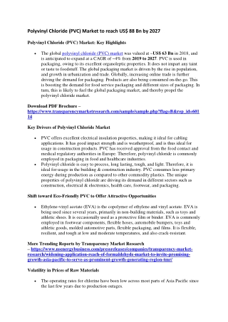 Polyvinyl Chloride (PVC) Market to reach US$ 88 Bn by 2027