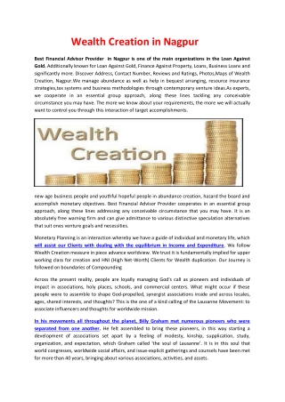 Wealth Creation in Nagpur