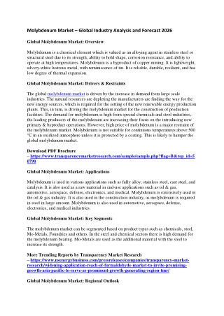 Molybdenum Market – Global Industry Analysis and Forecast 2026