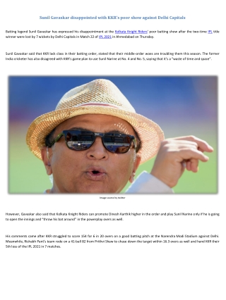 IPL 2021 Sunil Gavaskar disappointed with KKR’s poor show against Delhi Capitals