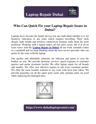 Who Can  Quick Fix your Laptop Repair Issues in Dubai?