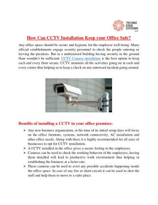 How Can CCTV Installation Keep your Office Safe?