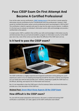Pass CISSP Exam On First Attempt And Become A Certified Professional