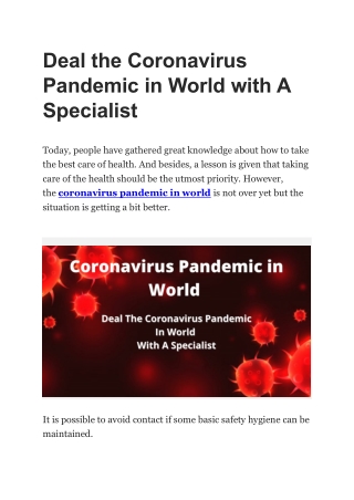 Deal the Coronavirus Pandemic in World with A Specialist