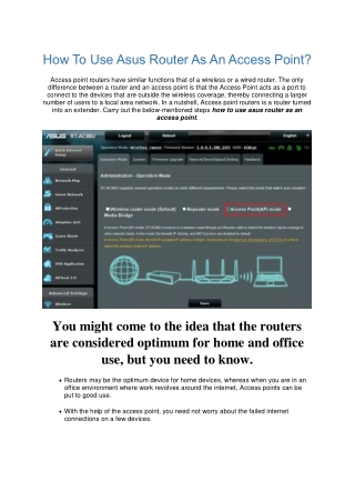 Quick Start Guide: How To Use Asus Router As An Access Point?