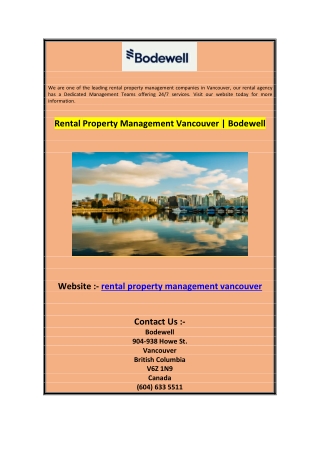 Rental Property Management Vancouver  Bodewell