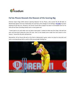 Faf du Plessis Reveals the Reason of His Scoring Big