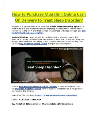 How to Purchase Modafinil Online Cash On Delivery to Treat Sleep Disorder?
