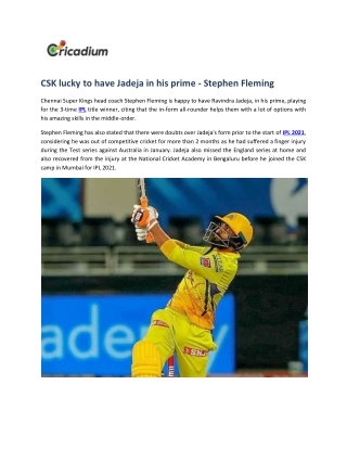 CSK lucky to have Jadeja in his prime - Stephen Fleming