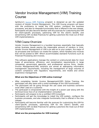 Vendor Invoice Management (VIM) Training Course