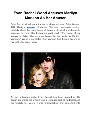 Evan Rachel Wood Accuses Marilyn Manson As Her Abuser