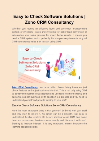 Easy to Check Software Solutions _ Zoho CRM Consultancy