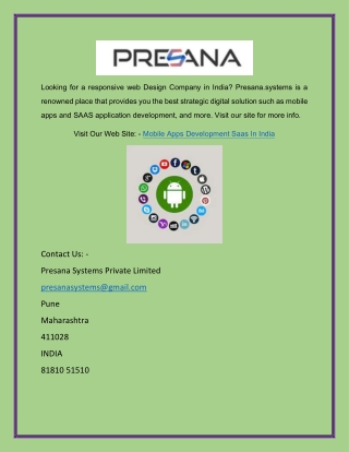 Mobile Apps Development Saas in India | Presana.systems