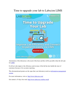 Time to upgrade your lab to Labscion LIMS
