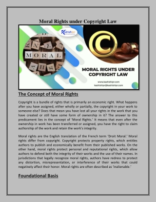 Moral Rights under Copyright Law