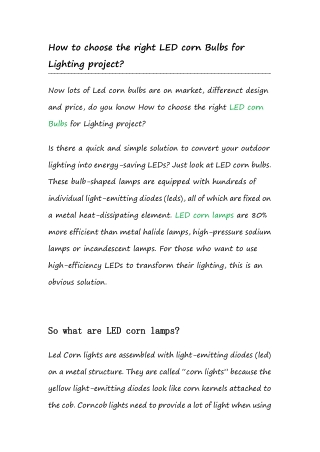 How to choose the right LED corn Bulbs for Lighting project
